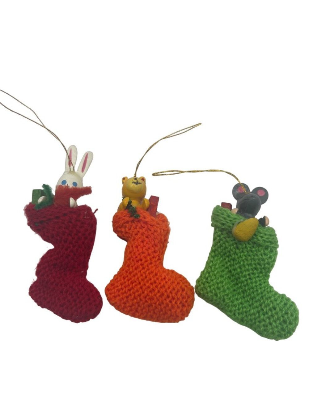 Vintage Mini Knit Stocking Ornaments - 3 Pieces - Taiwan
